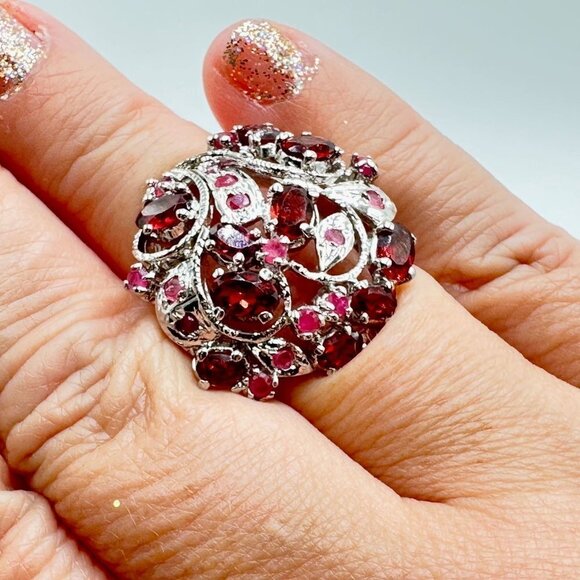 Garnet & Ruby Gemstone Sterling Silver Ring Sized 6.5 - Picture 5 of 5